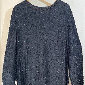3XL Women's Papell Boutique Evening 100% Silk Blouse, Beaded
